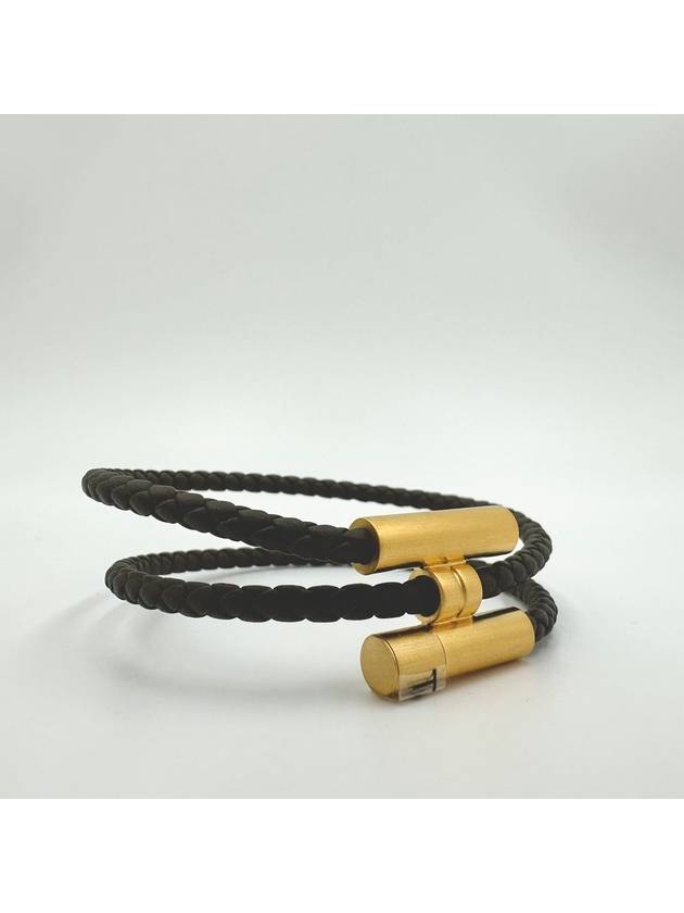 Tournis Tresse Bracelet Gold Brown - HERMES - BALAAN 5