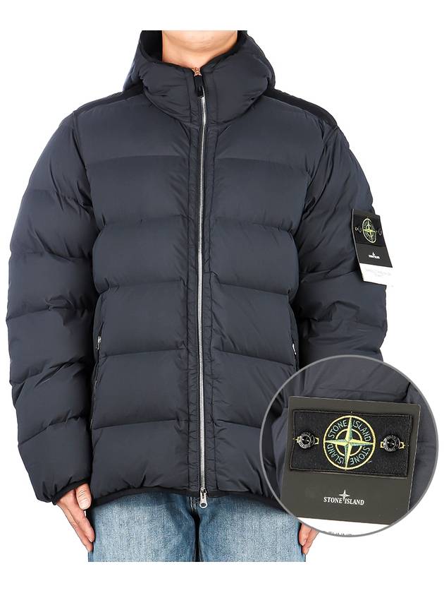 Seamless Logo Nylon Hooded Down Jacket Navy - STONE ISLAND - BALAAN 2