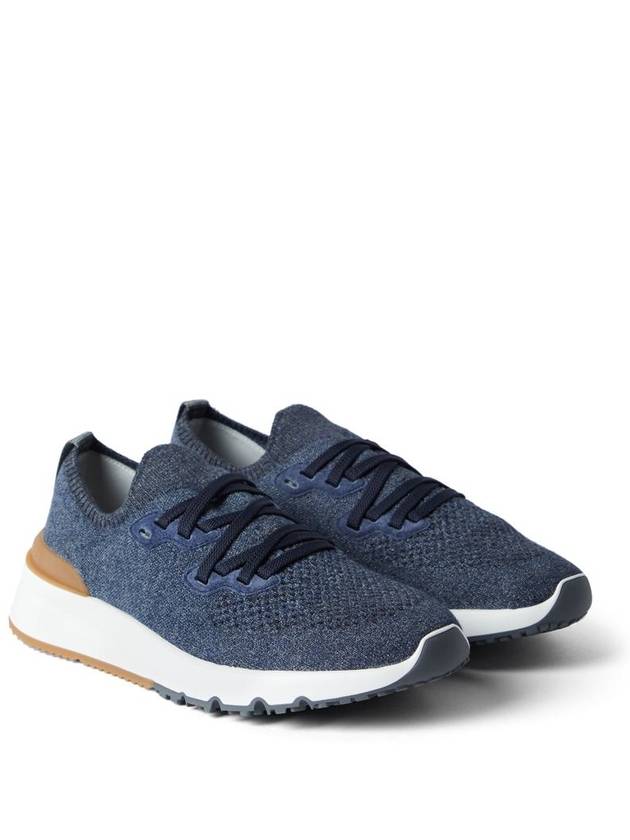 Stretch Knit Low Top Sneakers Blue - BRUNELLO CUCINELLI - BALAAN 3