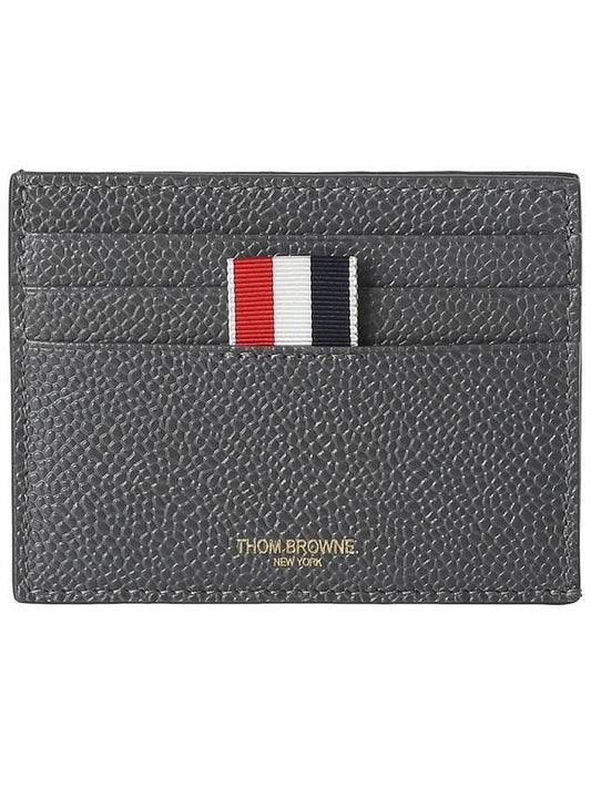 Pebble Calfskin 4-Bar Applique Note Card Wallet Dark Grey - THOM BROWNE - BALAAN.