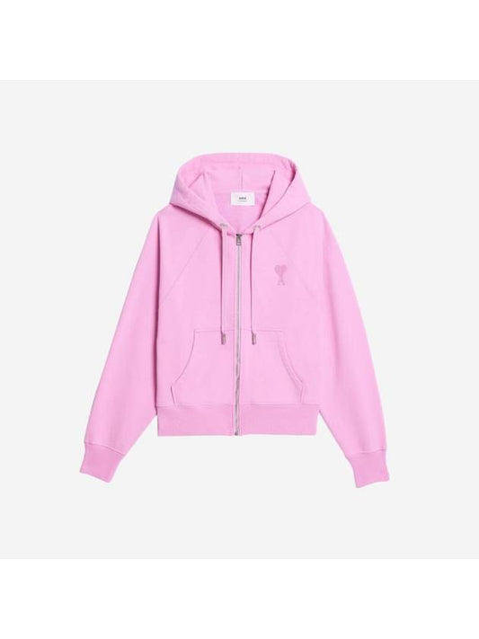 Small Heart Logo Zip Up Hoodie Candy Pink - AMI - BALAAN 1