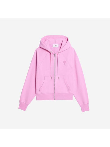 Small Heart Logo Zip Up Hoodie Candy Pink - AMI - BALAAN 1