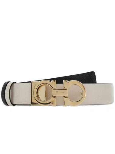 Reversible Gancini Leather Belt Black Bone - SALVATORE FERRAGAMO - BALAAN 1