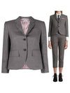 Women's Twill Slim Fit Single Breasted Wool Jacket Mid Grey - THOM BROWNE - BALAAN 2