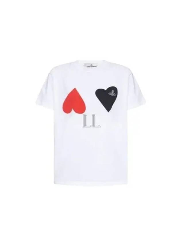 Logo Double Heart Print Short Sleeve T-Shirt White - VIVIENNE WESTWOOD - BALAAN 2