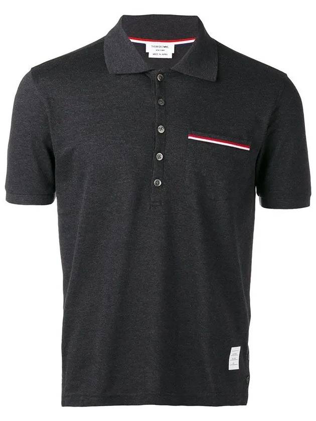 Men's Three Stripes Pocket Mercerized Short Sleeve Polo Shirt Dark Grey - THOM BROWNE - BALAAN 3