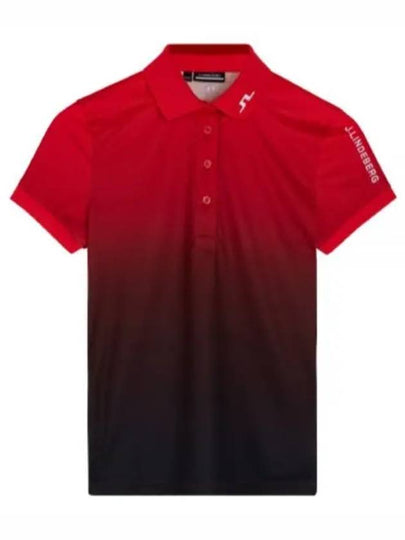 Women's Tour Tech Print Short Sleeve Polo Shirt Red - J.LINDEBERG - BALAAN 2