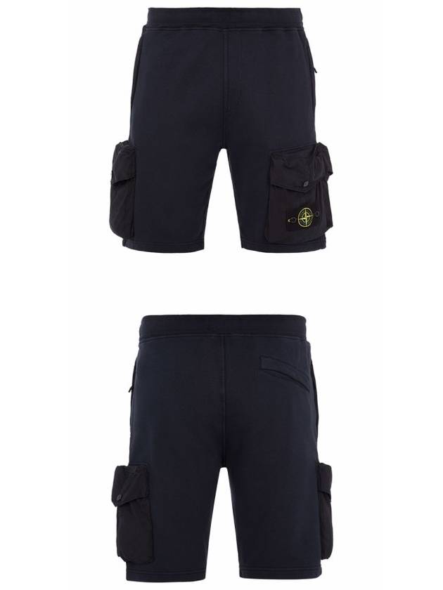 Men's Waffen Patch Cotton Fleece Bermuda Shorts Navy - STONE ISLAND - BALAAN 5