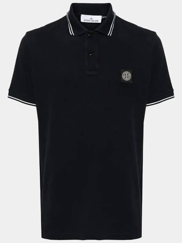 Stretch Cotton Pique Short Sleeve Polo Shirt Navy - STONE ISLAND - BALAAN 2