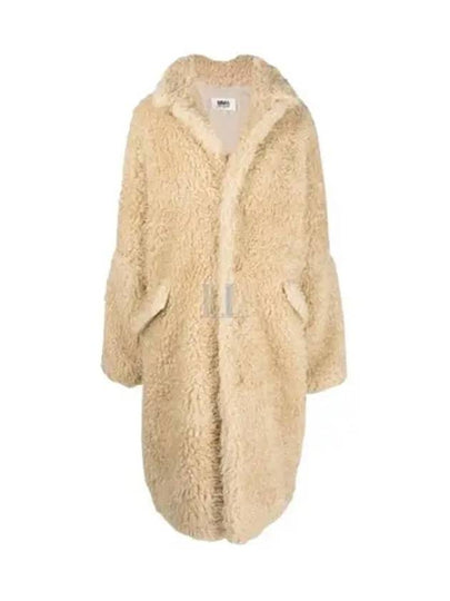 Oversized Midi Faux Fur Design Single Coat Beige - MAISON MARGIELA - BALAAN 2