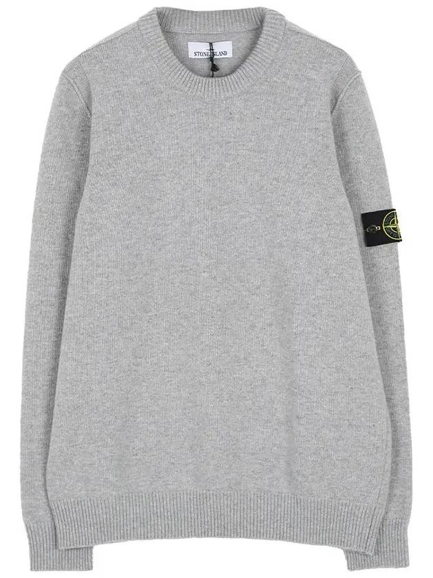 Logo Patch Lambswool Crewneck Knit Top Melange Grey - STONE ISLAND - BALAAN 2