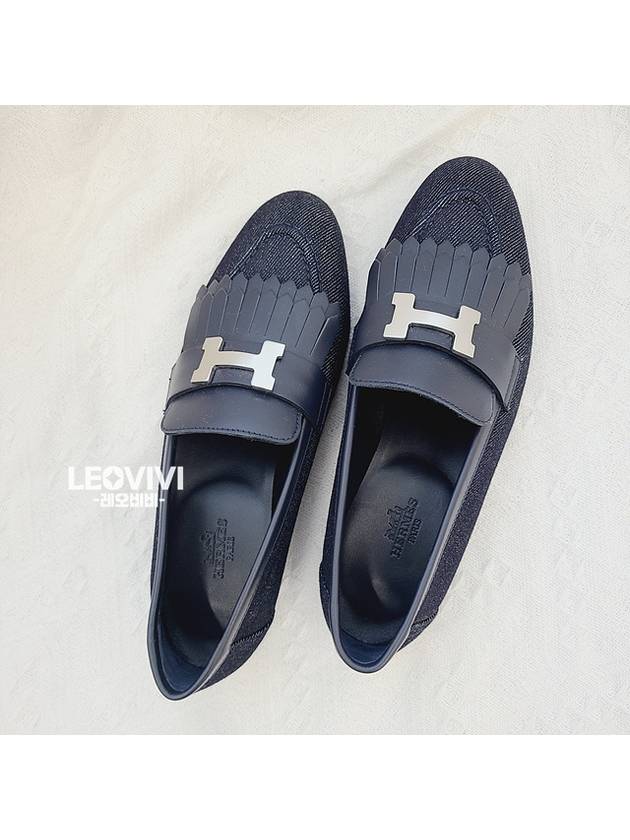 H logo denim leather leather royal loafers moccasins navy black 36 - HERMES - BALAAN 8