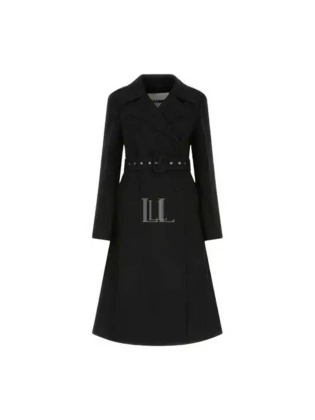 Belted Virgin Wool Double Coat Black - JIL SANDER - BALAAN 2