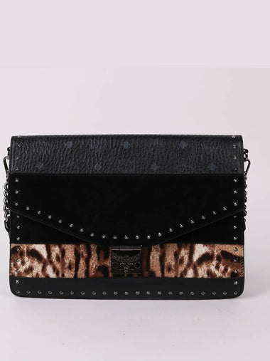 Leopard print studded chain shoulder bag - MCM - BALAAN 1