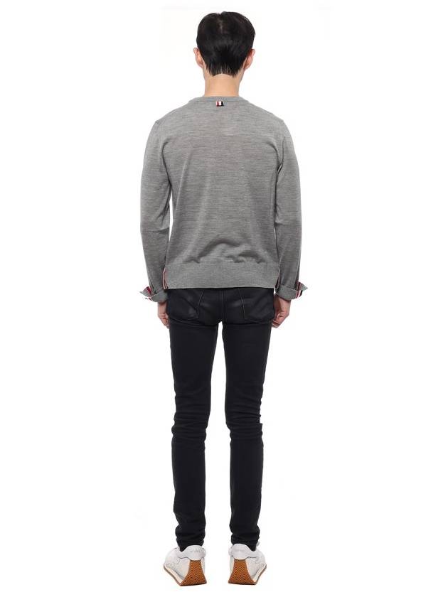 Intarsia Stitch Crew Neck Merino Wool Knit Top Light Grey - THOM BROWNE - BALAAN 6