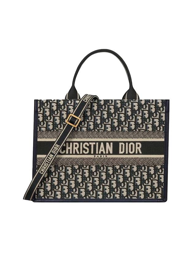 Oblique Embroidery Calf Skin Medium Book Tote Bag Blue - DIOR - BALAAN 1