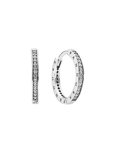 Sparkle Logo Hoop Earrings Silver - PANDORA - BALAAN 1