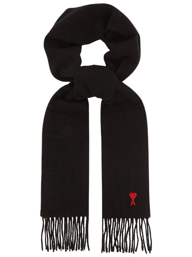 Small Heart Logo Wool Scarf Black - AMI - BALAAN 4