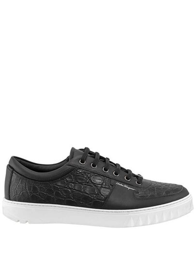 Salvatore Croco leather low-top sneakers black - SALVATORE FERRAGAMO - BALAAN 2