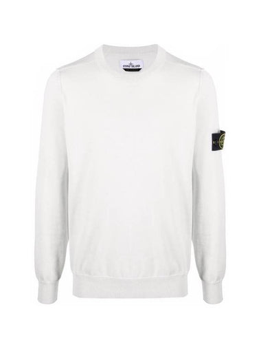 Wappen Patch Crew Neck Soft Cotton Knit Top White - STONE ISLAND - BALAAN 1