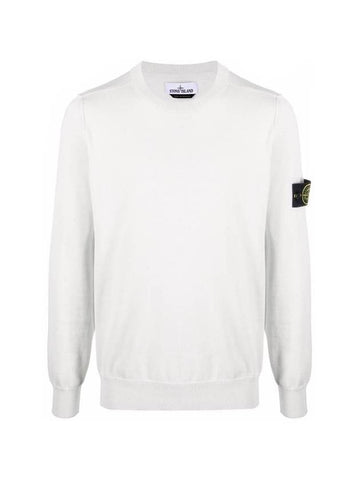 Wappen Patch Crew Neck Soft Cotton Knit Top White - STONE ISLAND - BALAAN 1