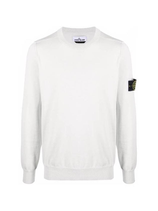 Wappen Patch Crew Neck Soft Cotton Knit Top White - STONE ISLAND - BALAAN 1