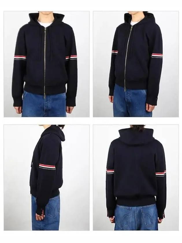 Cotton Milano Armband Zip Up Hoodie Navy - THOM BROWNE - BALAAN 3