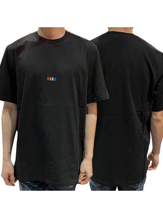 Rainbow Logo Embroidered Short Sleeve T-Shirt Black - MSGM - BALAAN.