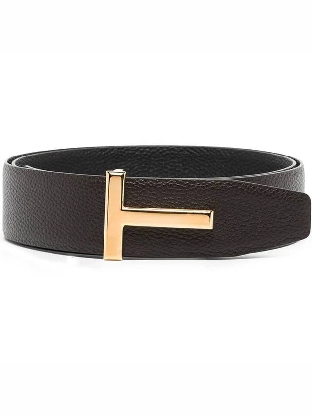 T Buckle Reversible Leather Belt Black Brown - TOM FORD - BALAAN 4