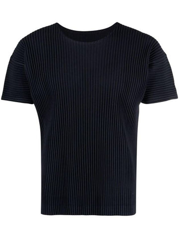 Pleated Short Slevee T-Shirt Navy - ISSEY MIYAKE - BALAAN 1