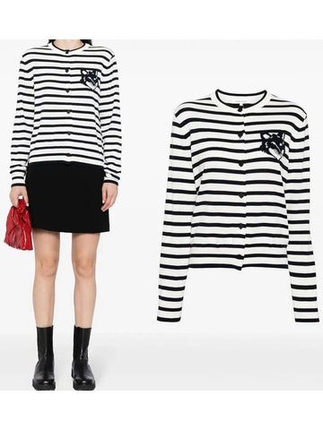 Maison Kitsune Fox Head Intarsia Women s Striped Cardigan MW00502 S492 - POLO RALPH LAUREN - BALAAN 1