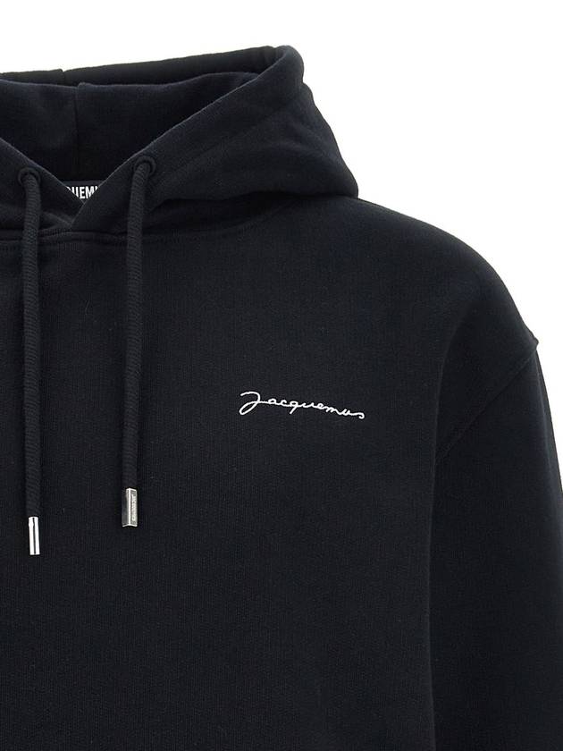 Le Brode Embroidered Logo Cotton Hoodie Black - JACQUEMUS - BALAAN 4