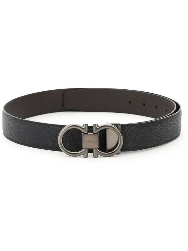 Gancini Reversible Adjustable Calfskin Leather Belt Black Chocolate - SALVATORE FERRAGAMO - BALAAN 1