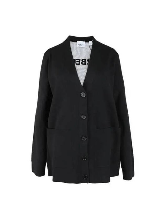 Back Logo V-Neck Cardigan Black - BURBERRY - BALAAN 2