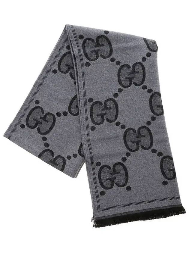 GG Wool Jacquard Scarf Grey - GUCCI - BALAAN 3