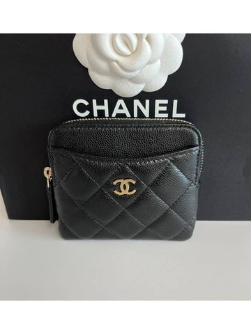 Classic zipper card wallet black caviar coin purse champagne gold AP2061 - CHANEL - BALAAN 1