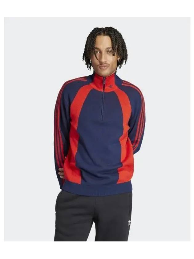 Logo Quarter Zip Jumper Knit Top Navy Red - ADIDAS - BALAAN 2