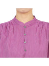 Women's Puff Sleeve Striped Cotton Blouse Purple - VANESSA BRUNO - BALAAN 7