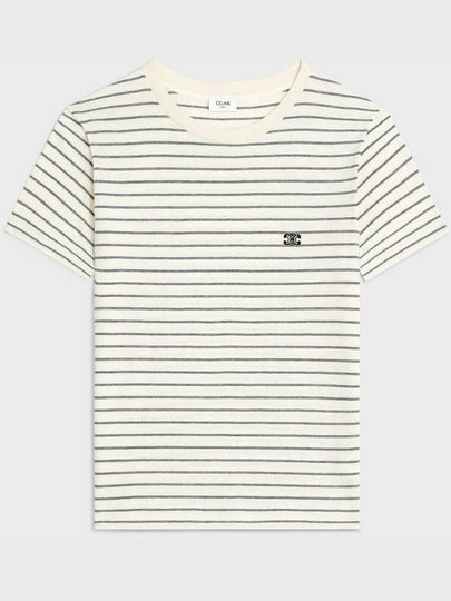 Triomphe Striped Jersey Regular Short Sleeve T-Shirt White - CELINE - BALAAN 2