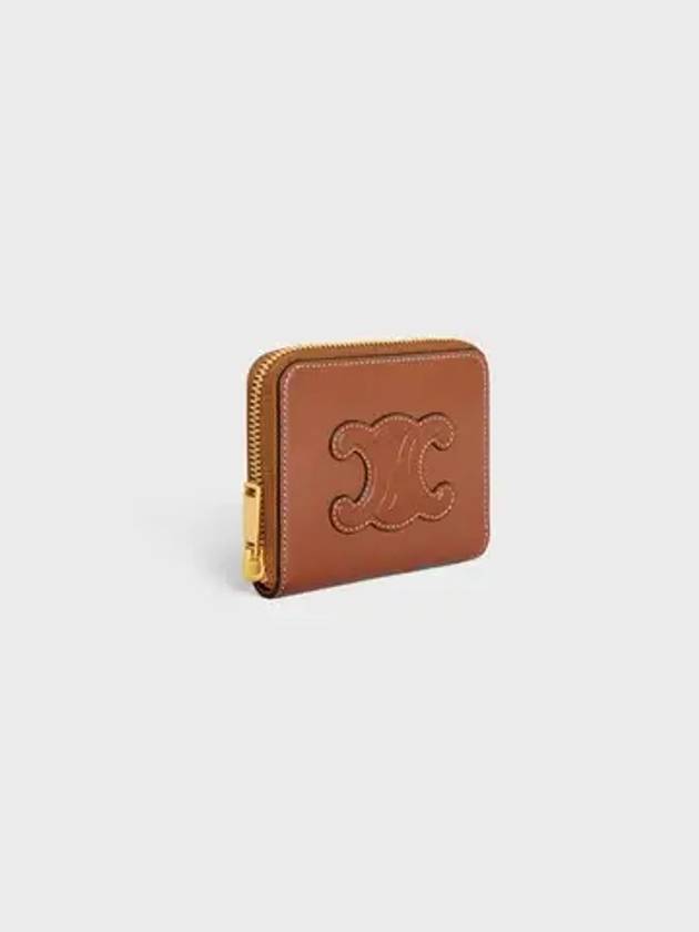 Cuir Triomphe Compact Smooth Calfskin Half Wallet Tan - CELINE - BALAAN 3