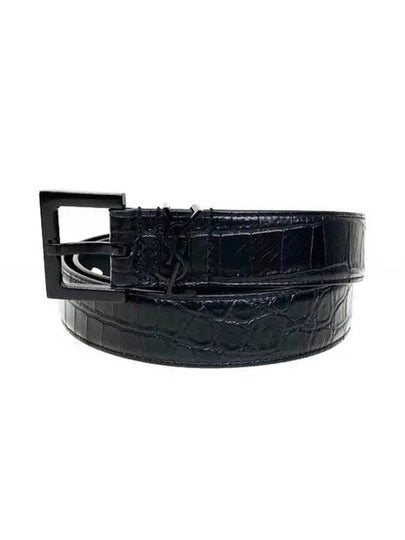 Men's Monogram Crocodile Leather Belt Black - SAINT LAURENT - BALAAN 2