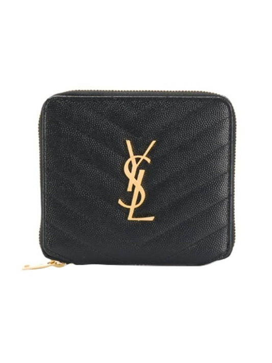 Monogram Compact Zipper Halfwallet Black - SAINT LAURENT - BALAAN 1