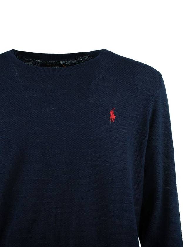 Ralph Lauren Navy Blue Cotton-Linen Blend Crew Neck Sweater - RALPH LAUREN - BALAAN 3