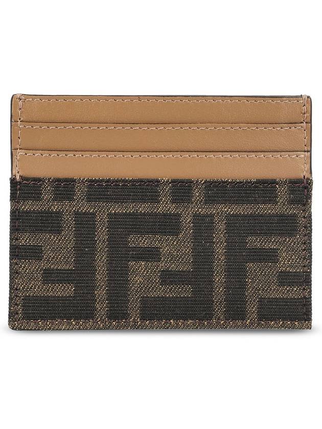 Baguette FF Jacquard Fabric Flat Card Wallet Brown - FENDI - BALAAN 1