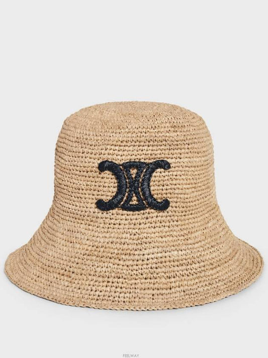 Triomphe Raffia Bucket Hat Natural Black - CELINE - BALAAN 2