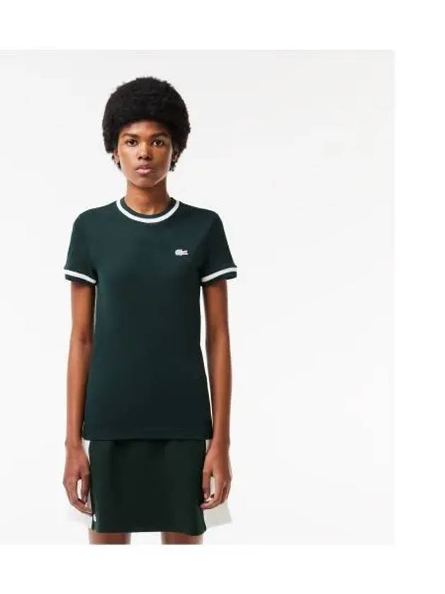 Women s Slim Fit Tipping Short Sleeve T Shirt Dark Green - LACOSTE - BALAAN 1