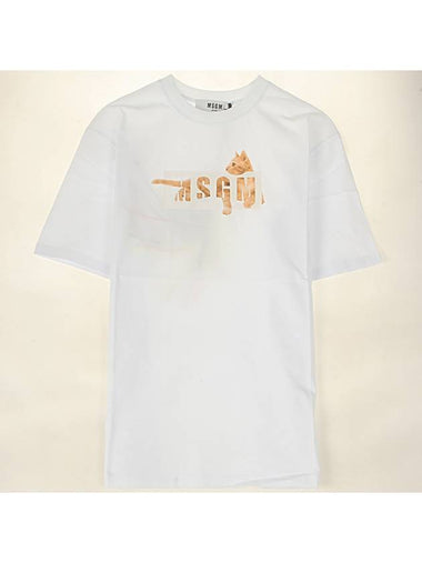 20SS 2842MDM269 207498 01 Cat Logo Round Short Sleeve T-Shirt White Women’s T-Shirt TR - MSGM - BALAAN 1