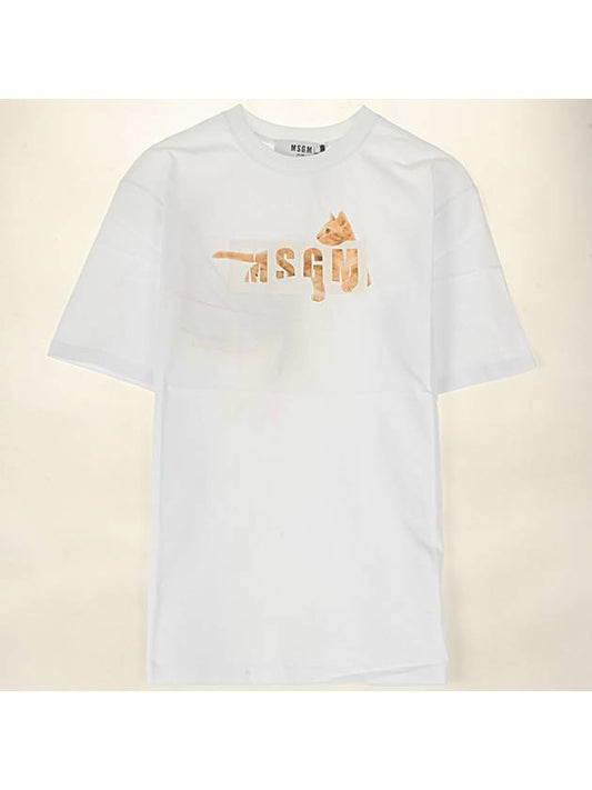 20SS 2842MDM269 207498 01 Cat Logo Round Short Sleeve T-Shirt White Women’s T-Shirt TR - MSGM - BALAAN 1