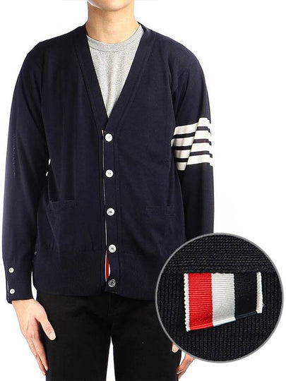 Men's Sustainable Classic Diagonal Wool Cardigan Navy - THOM BROWNE - BALAAN 2