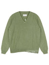 Back Stitch V-neck Wool Cashmere Knit Top Khaki - MAISON MARGIELA - BALAAN 2